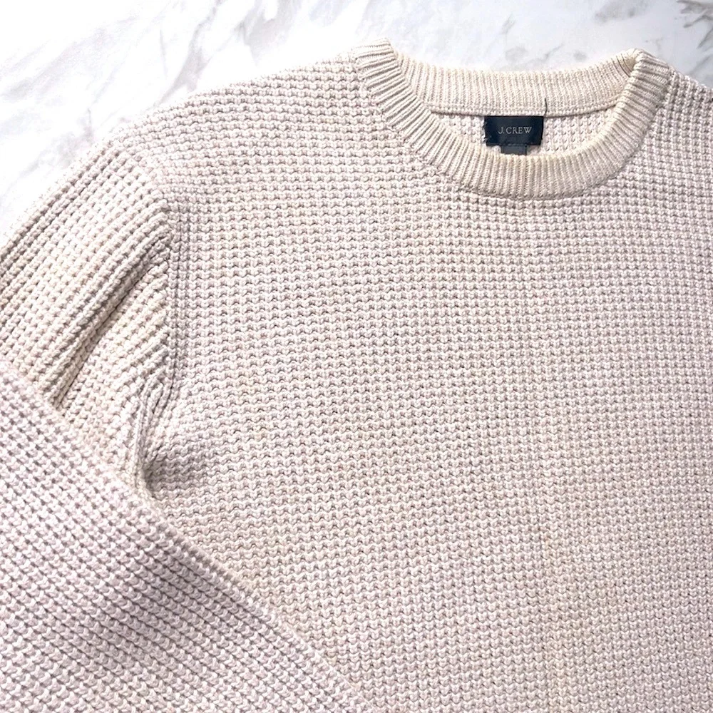 J. Crew Men's Textured Cream Crewneck Sweater Cotton Size S